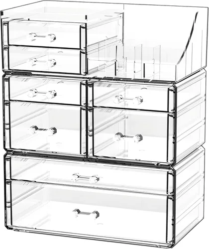 Miniatura 10 de Cq acrylic Organizadores de maquillaje transparentes para tocador, organizador de cuidado de la piel con 5 cajones para cómoda, accesorios