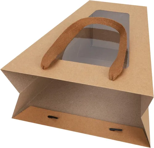 Miniatura 4 de Paquete de 10 bolsas de regalo con asas y ventana transparente, bolsas de papel kraft trapezoidales, bolsas de envoltura de ramo de flores, bolsas