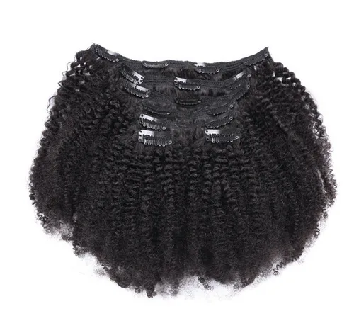 Miniatura 2 de Ms Fenda Extensiones de cabello rizado afro 4B 4C con clip, cabello virgen brasileño Remy, color natural, 4.23 onzas, 7 unidades por juego