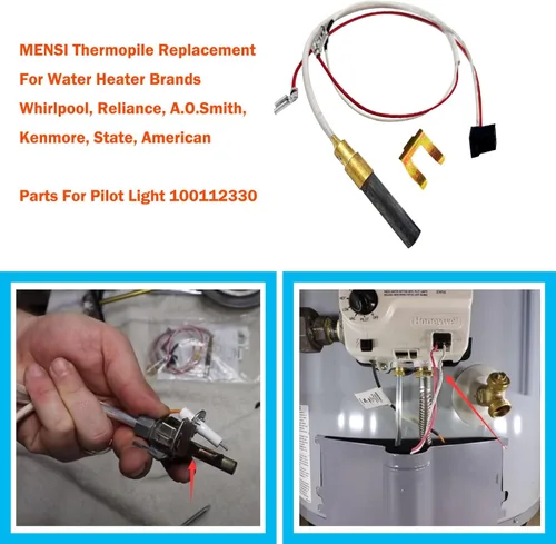 Miniatura 4 de MENSI Piezas de repuesto de termopila de milivoltio para calentadores de agua a gas Reliance Whirlpool, A.O. Smith, Kenmore Reemplace los modelos