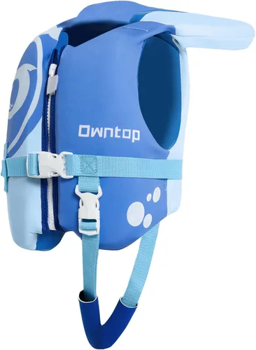 Owntop Chaleco de natación para niños pequeños, chaqueta flotante, ayuda de natación para niños de 20-30-40-50 libras con correas de seguridad Azul