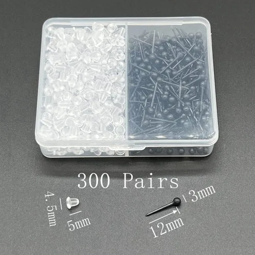 Miniatura 3 de Aretes de plástico negro para deportes, 300 pares de aretes de plástico y parte trasera de aretes