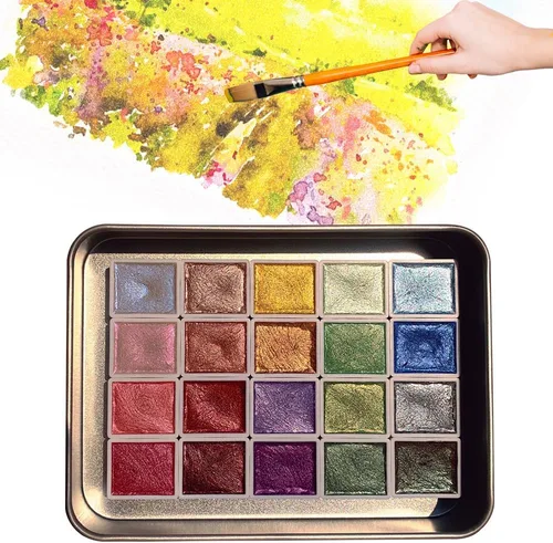 Miniatura 7 de Juego de pintura de acuarela de 20 colores, mini pintura de acuarela que cambia de color 2026, juego de pinturas de acuarela metálicas, caja