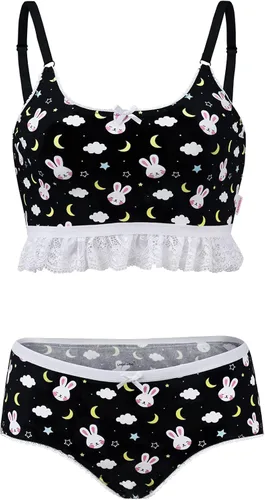 Miniatura 5 de Littleforbig Lacy Trim Women Nightwear Strap Sleepwear Cami Top Shorts Lingerie Bralette Loungewear Set - Snuggle Bunny