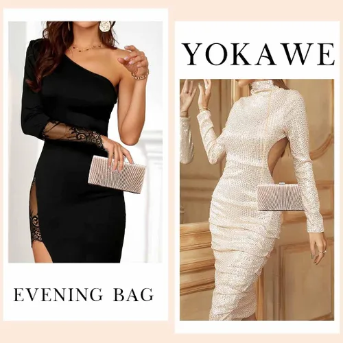 Miniatura 7 de Yokawe Bolso de noche para mujer, con purpurina dorada, plisado, para novia, boda, fiesta, baile de graduación
