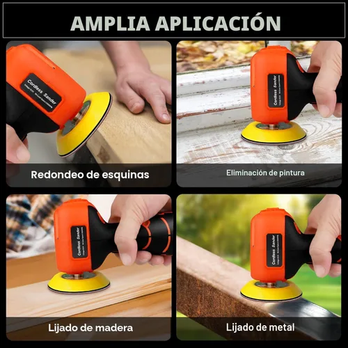 Miniatura 3 de Lijadora inalámbrica, lijadora de palma de 3 pulgadas con batería de iones de litio de 16.8 V y 3.0 Ah, mini pulidora de 3500 rpm, 19 accesorios