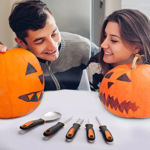 Miniatura 5 de Yixiang Kit de tallado de calabaza de Halloween, 5 piezas de herramientas profesionales de tallado de acero inoxidable para decoraciones