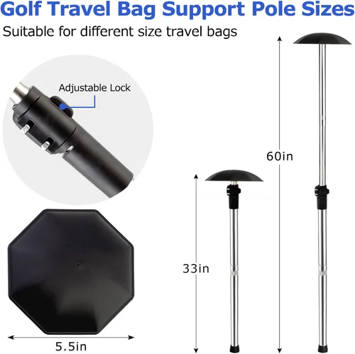 Miniatura 2 de Soporte para bolsa de viaje de golf, 33 a 60 pulgadas, varilla de soporte telescópica ajustable para aerolíneas rígidas, brazo rígido, protector