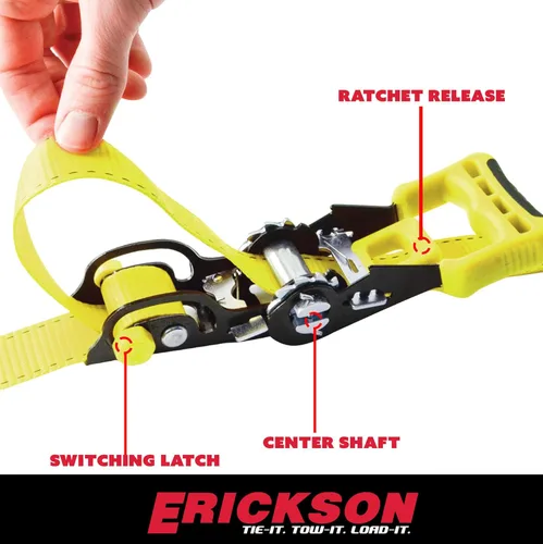 Miniatura 5 de Erickson Correas de amarre de trinquete – (paquete de 2) 1-1/4 pulgadas x 14 pies con mango móvil – Resistencia a la rotura de 2000 libras, correa