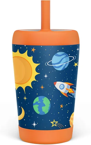 Miniatura 20 de Vaso de acero inoxidable aislado para niños con popote de silicona, taza para sorber de 12 onzas para niños (alfabeto)