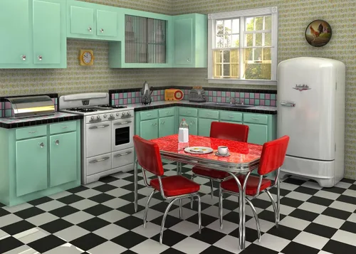 Miniatura 2 de Telón de fondo retro de tela de 5 x 3 pies para fotografía interior, cocina, comedor, escena, fondo de los años 50, decoración de cumpleaños