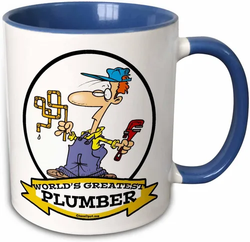 Miniatura 12 de 3dRose Funny Worlds Greatest Plumber II Occupation Job - Taza de cerámica de dibujos animados, 11 onzas, color blanco