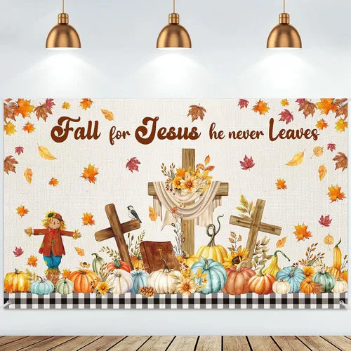 Harloon Decoración de pancarta de otoño para Jesús, decoración de calabaza de Acción de Gracias, telón de fondo de fiesta de otoño, Acción de