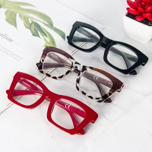 Miniatura 7 de REAVEE Oprah Style - Lentes de lectura para mujer, bloqueo de luz azul, elegantes y de gran tamaño, bisagra de resorte Negro/Marrón Leopardo/Rojo