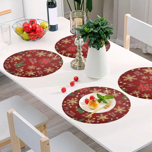 Miniatura 6 de Gold Snowflakes Red Placemats, Non Slip Placemats Washable Heat Resistant for Kitchen Table one sizex1