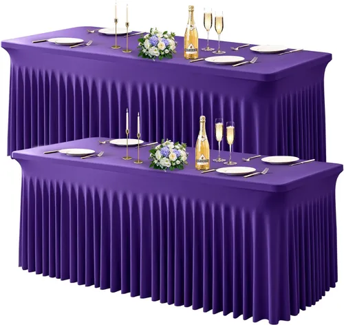 Miniatura 43 de Wish Care Paquete de 2 manteles de elastano elástico azul bebé para mesas rectangulares de 4 pies, manteles ajustables sin arrugas de 4 pies