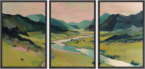 Miniatura 115 de SIGNWIN Lienzo enmarcado para pared, juego de arte sereno de pantanos con humedales verdes e ilustraciones de agua tranquila, arte moderno