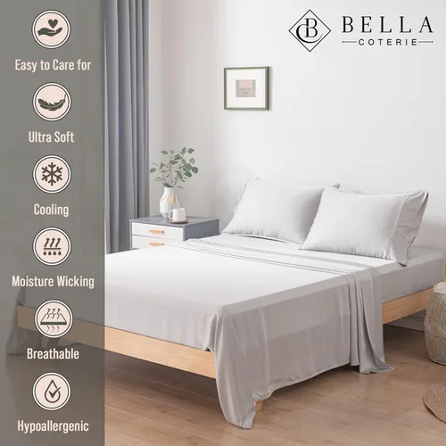 Miniatura 2 de Bella Coterie Juego de Sábanas de Viscosa de Bambú de Lujo Tamaño Queen 100% Cultivado Orgánicamente Ultra Suave Refrescante para Personas que