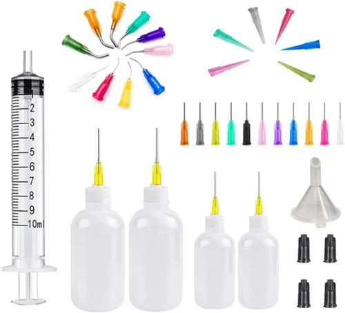 Miniatura 17 de Juego de jeringas aplicadoras dispensadoras, 5 jeringas dispensadoras de 10 ml con agujas dispensadoras y tapas para manualidades de quilling