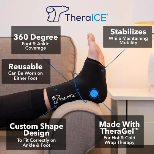 Miniatura 2 de TheraICE Envoltorio de Bolsa de Hielo para Tobillo para Hinchazón y Tobillera para Esguince para Mujeres y Hombres, Calcetines de Compresión