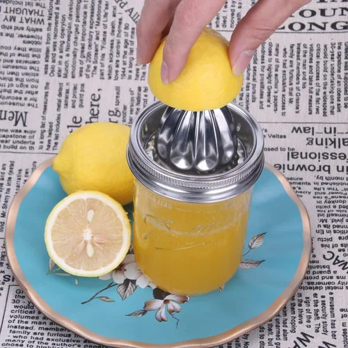 Miniatura 3 de Mason Jar - Tapa exprimidora de acero inoxidable (2 piezas), escariador de cítricos para tarro Mason de boca ancha, exprimidor de limón, exprimidor