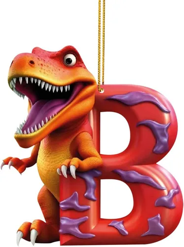 Miniatura 6 de Adorno de Navidad personalizado de dinosaurio de 26 letras, adornos colgantes 2023, monograma inicial de plástico, decoraciones de árbol de Navidad