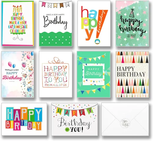 120 tarjetas de feliz cumpleaños para oficina, negocios y uso personal con mensaje genérico corto en el interior, notas de felicitación surtidas a