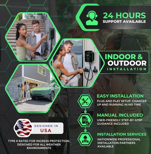 Miniatura 4 de MACH 2: Cargador EV Nivel 2 Rápido 48 amperios Montado en Pared para Garaje Profesional. Estación de Carga para Vehículos Eléctricos con 4 Salidas
