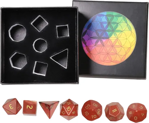 Miniatura 4 de rockcloud Red Jasper DND - Juego de 7 dados poliédricos hechos a mano con piedra de cristal curativo con caja de dados para juegos de mesa RPG MTG