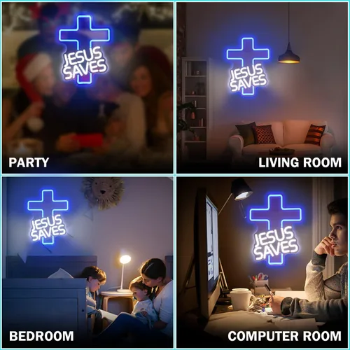 Miniatura 4 de Letreros de neón con cruz de Jesús salva, letreros LED para decoración de pared, regulables, luces de neón de Jesús para dormitorio, sala de estar