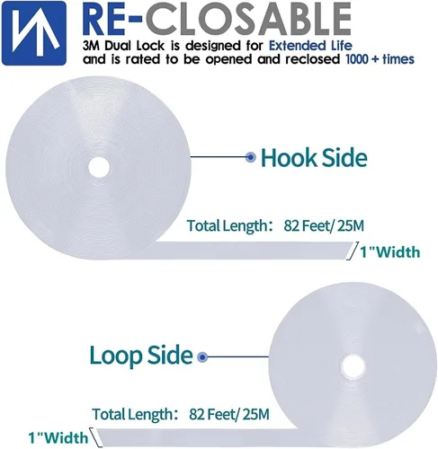 Miniatura 5 de Rollo de Cinta de Velcro Autoadhesiva Blanca de 1 Pulgada x 82 Pies con Respaldo Adhesivo, Tiras de Velcro de Nailon Resistente con Adhesivo, Cinta