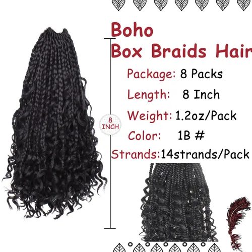 Miniatura 2 de Beverlee Goddess Box - Trenzas de ganchillo de 8 pulgadas, 8 paquetes de trenzas de ganchillo bohemias, extremos rizados, pelo sintético rizado