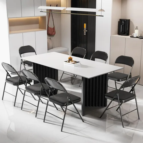 Miniatura 7 de Bonnlo Silla plegable, sillas plegables acolchadas de tela con cojín, respaldo y marco de acero para interiores y exteriores, comedor, oficina, Negro