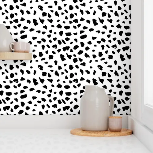 Miniatura 8 de Spoonflower Papel tapiz para despegar y pegar, blanco y negro, puntos de dálmata, puntos de leopardo, piel de animal, género, neutro, impresión