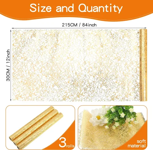 Miniatura 2 de Tatuo 3 piezas de camino de mesa dorado con brillo metálico, camino de mesa metálico con brillo con rollo rectangular de poliéster para decoración