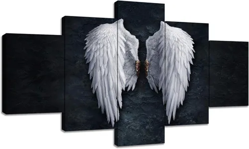 Urttiiyy Lienzo decorativo de alas de ángel para pared, diseño de plumas de ángel en el suelo, pinturas en la pared, 5 paneles, carteles grandes,