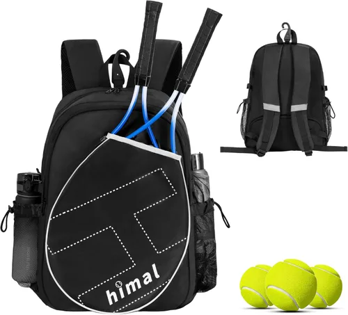 UNIHIMAL Bolsa de Tenis Mochila de Tenis para Hombres y Mujeres, Gran Capacidad Contiene 2 Raquetas con Compartimento Ventilado para Zapatos y Negro