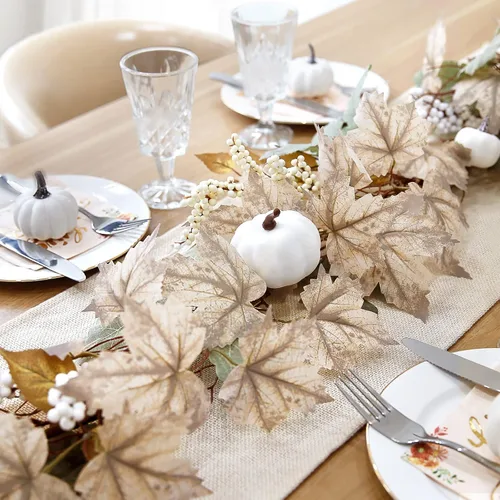 Miniatura 6 de Decoraciones de otoño para el hogar, guirnalda de hojas de arce de otoño de 6 pies, calabaza y bayas, manto de Acción de Gracias, chimenea