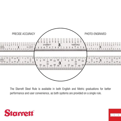 Miniatura 3 de Starrett Regla de acero totalmente flexible con acabado cromado satinado, lectura rápida y graduación en pulgadas, graduación 3R, 6 pulgadas