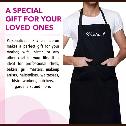 Miniatura 5 de Delantales personalizados para hombres y mujeres Delantal personalizado con nombre bordado y bolsillos para cocina, pintura, manualidades, salón