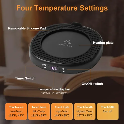 Miniatura 4 de Juego de Taza de Café Calentador y Eres Increíble, Calentador de Tazas Eléctrico para Escritorio, Calentador de Bebidas con 4 Ajustes