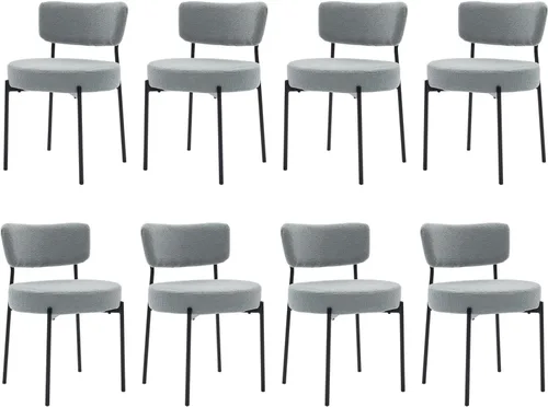 Miniatura 13 de Boucle - Juego de 2 sillas de comedor, modernas sillas de cocina tapizadas de mediados de siglo con respaldo curvado y patas de metal negro, sillas
