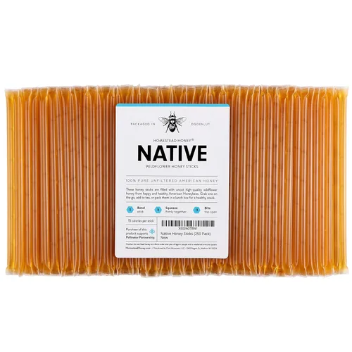 Miniatura 11 de Homestead Honey Paquete de 50 palitos de miel, paquetes de miel dulce pura de flores silvestres para té y aperitivos, pajitas edulcorantes naturales