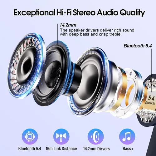 Miniatura 3 de Auriculares inalámbricos, Bluetooth 5.4, pantalla táctil multifunción con 5 modos de ecualización, auriculares estéreo de 48 horas con cancelación