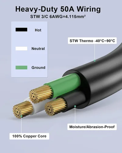 Miniatura 4 de Convertidor de adaptador de enchufe de secadora/horno/estufa, 6AWG 50A, 1.6 pies, 4 clavijas a 3 clavijas, cable NEMA 10-50P a 14-50R STW 3/C