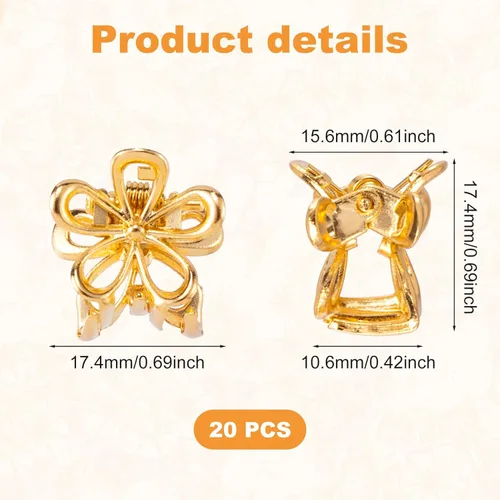 Miniatura 3 de HINZIC 20 pinzas pequeñas de flores de 0.69 pulgadas, pequeños clips dorados para el cabello, accesorios de metal para mujeres, niñas, adolescentes