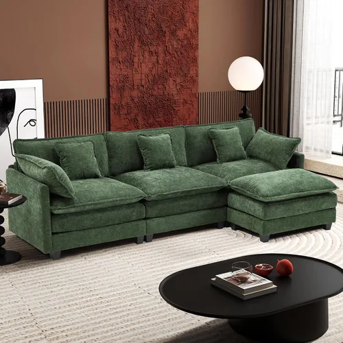 Miniatura 44 de Ihanherry - Sofá de nube de 3 plazas en L, modular, de asiento profundo, para sala de estar, cómodo cojín de asiento tapizado de doble capa, tela