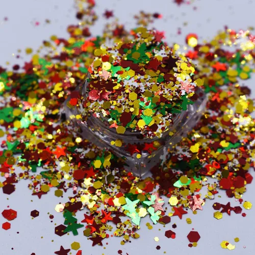 Miniatura 50 de Caja y juego de 12 colores – Árbol de copo de nieve de Navidad Serie de mezclas gruesas con purpurina – Festival Rave Beauty Maquillaje de cara