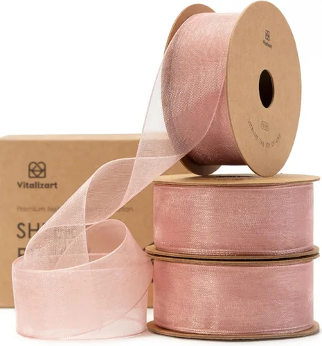 Miniatura 16 de Vitalizart Cinta negra de organza transparente de 1 pulgada x 30 yardas, cintas de tela hechas a mano para envolver regalos, árbol de Navidad