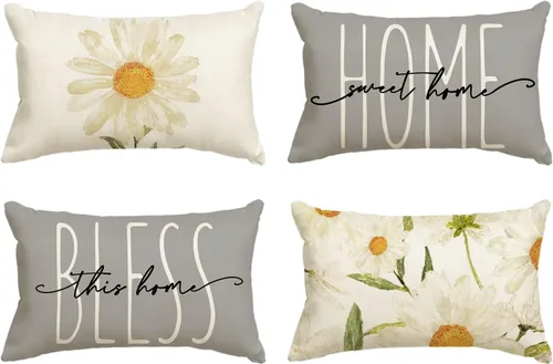 Miniatura 20 de AVOIN colorlife Home Sweet Home - Juego de 4 fundas de almohada amarillas para primavera y verano, 16 x 16 pulgadas, funda de cojín azul para sofá